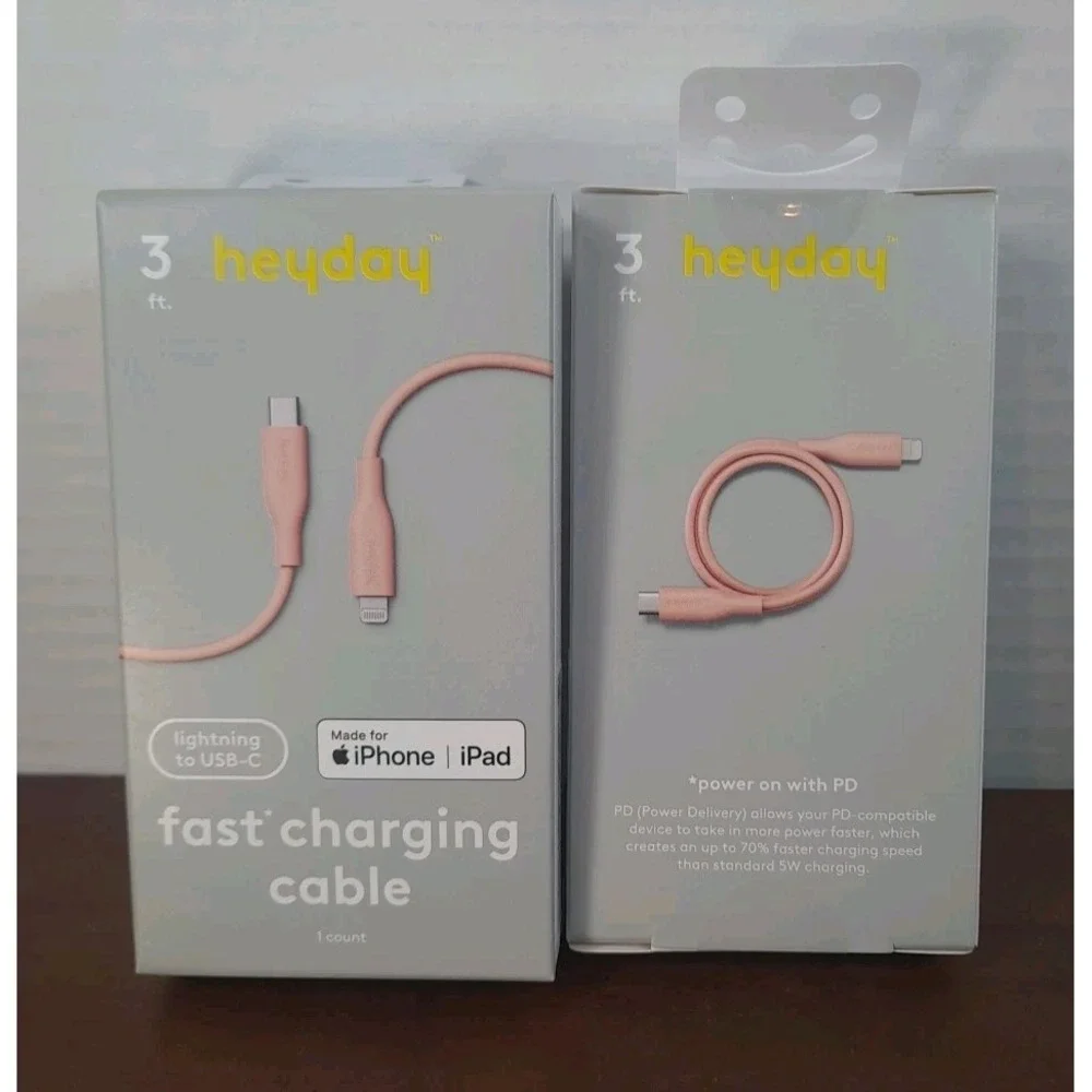 NIB Set Of 2 Heyday 3 Foot Pink USB-C Fast Charging Cable iPhone & IPad‎